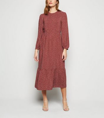 Red Spot Long Sleeve Smock Dress | New Look